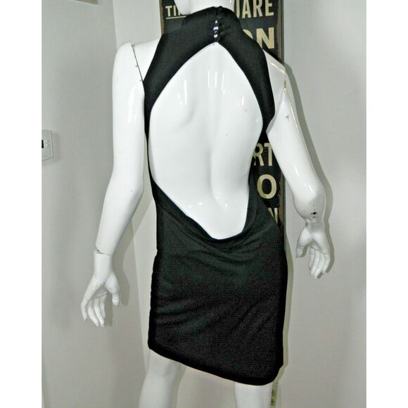Casadei Dress Large Black Vintage 1980s Open Back Hi Neck Sleeveless - Picture 2 of 8